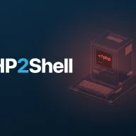 Röntgenartige Linienzeichnung eines Retro-Computers, dessen Bildschirm rot leuchtend „<?php exposed“ zeigt, vor dunkelblauem Hintergrund